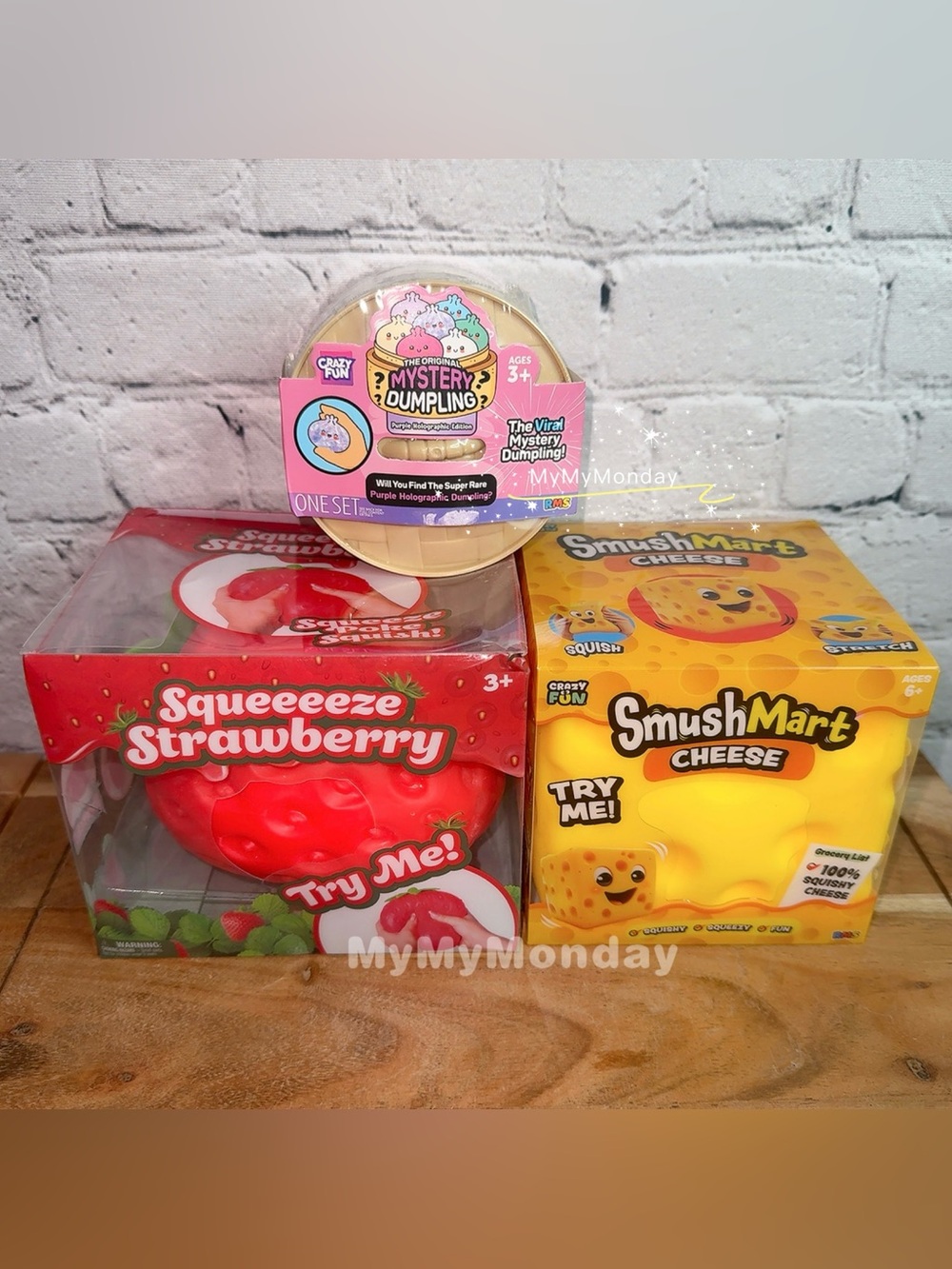 RMS Crazy Fun Dumpling & Jumbo Strawberry Squishy & Cheese Squishy Bundle